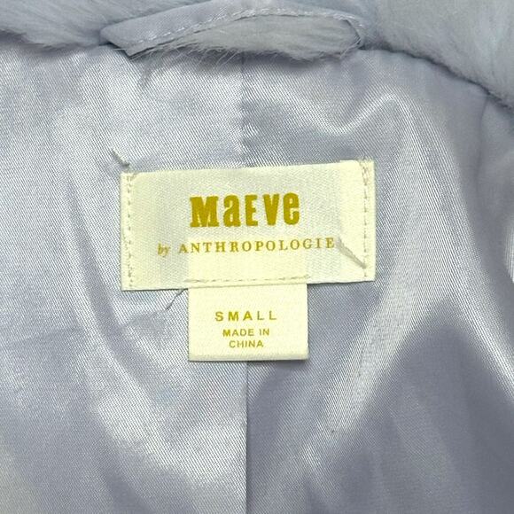 ANTHROPOLOGIE Stripe Faux Fur Coat Jacket Whimsical Gorpcore Glam Blue Ivory - Picture 11 of 15